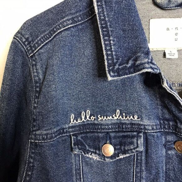 A New Day Womens Denim Jean Jacket "Hello Sunshine" Target 2017 Size Large - Picture 4 of 15